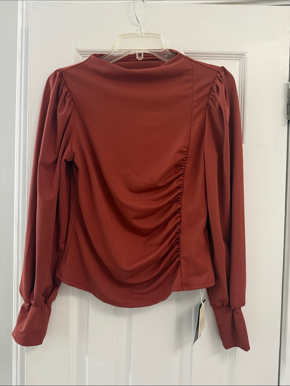 HALARA Rust Ruched Long-Sleeve Blouse